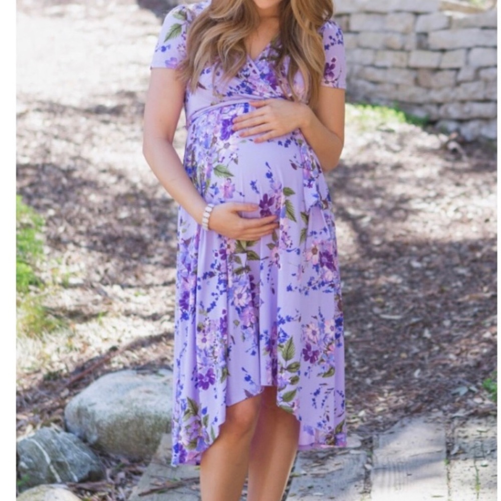 Purple High Low Maternity Dress